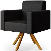 Poltrona Giratória Base De Madeira Facto Preto Metalizado - 1