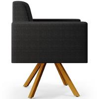 Poltrona Giratória Base De Madeira Facto Preto Metalizado