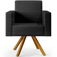 Poltrona Giratória Base De Madeira Facto Preto Metalizado - 7