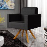 Poltrona Giratória Base De Madeira Facto Preto Metalizado - 13