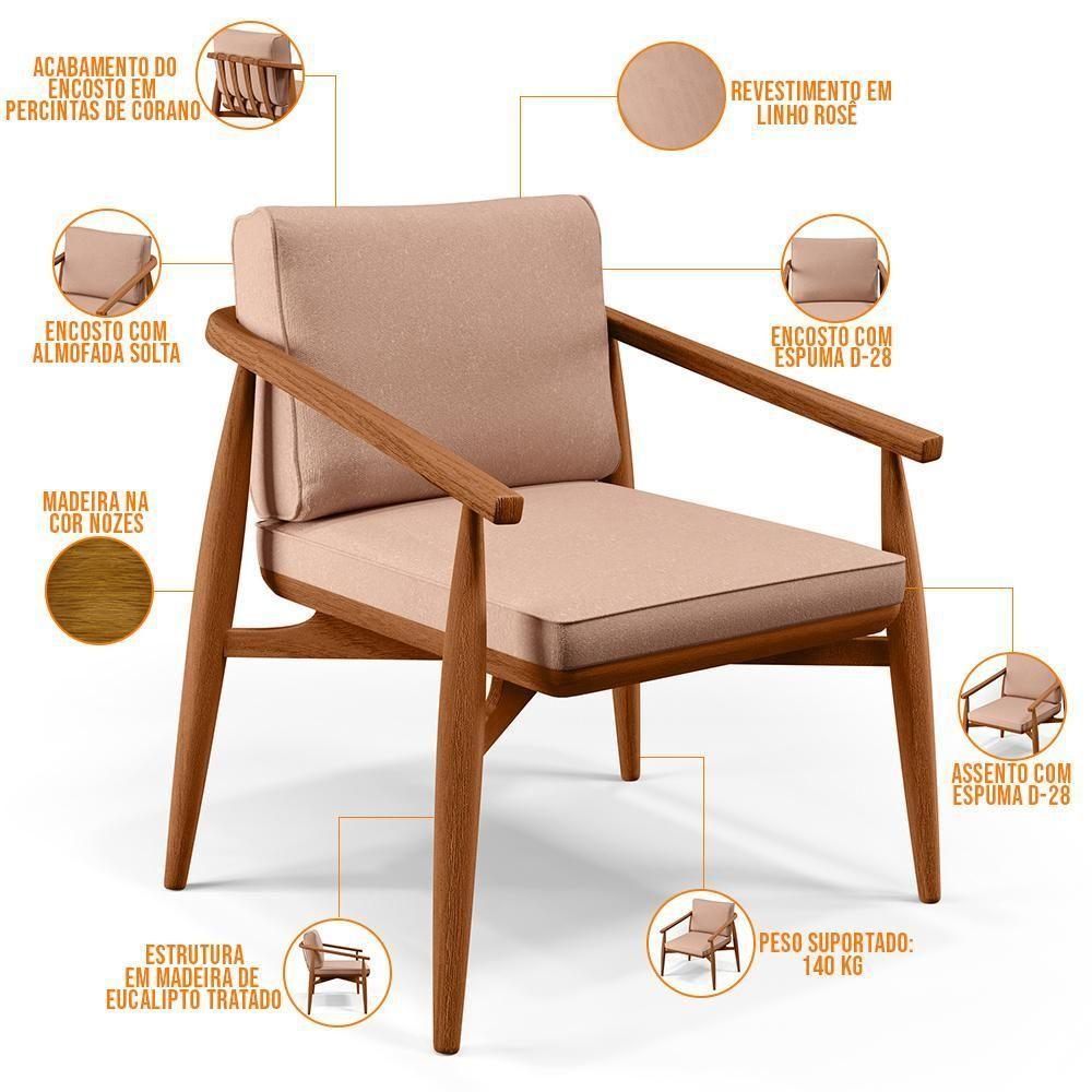 Poltrona Com Cintas De Corano Linho Rosê - 3