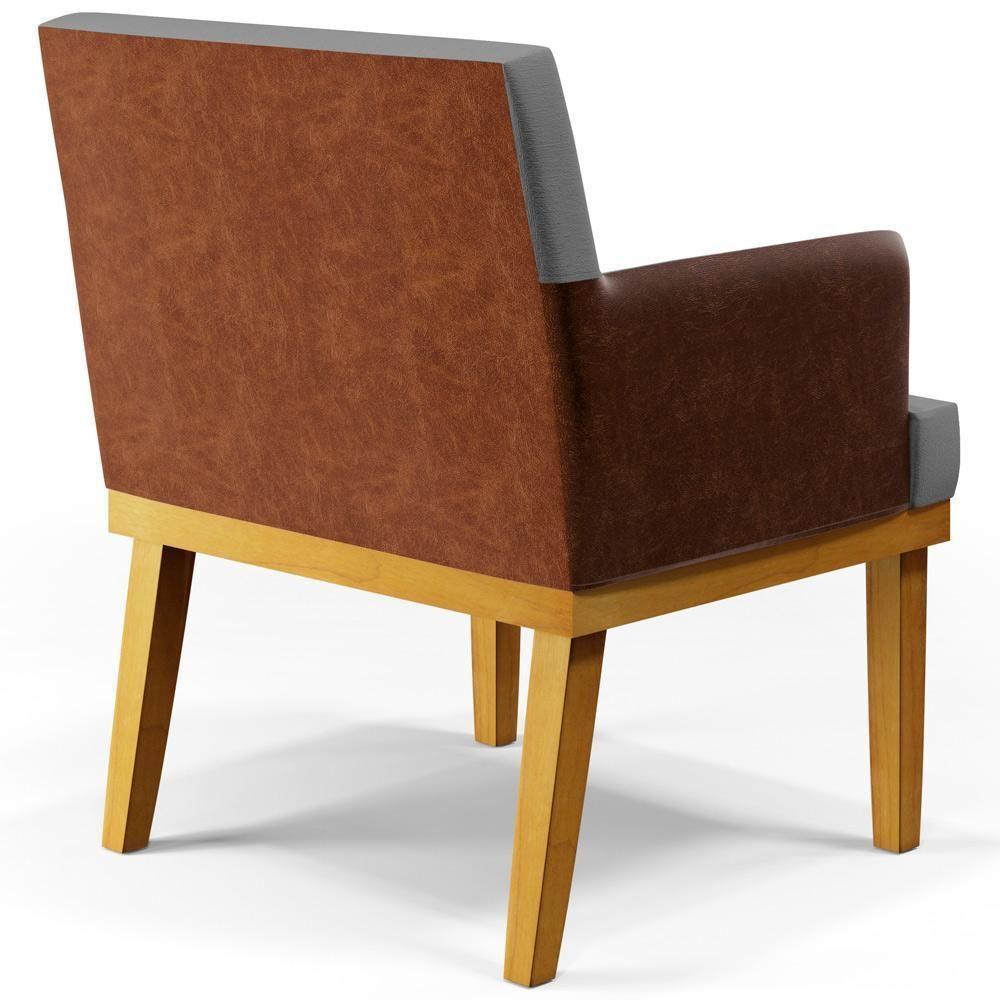 Kit 02 Poltronas Sala Estar Linho Cinza Escuro Camel - 3