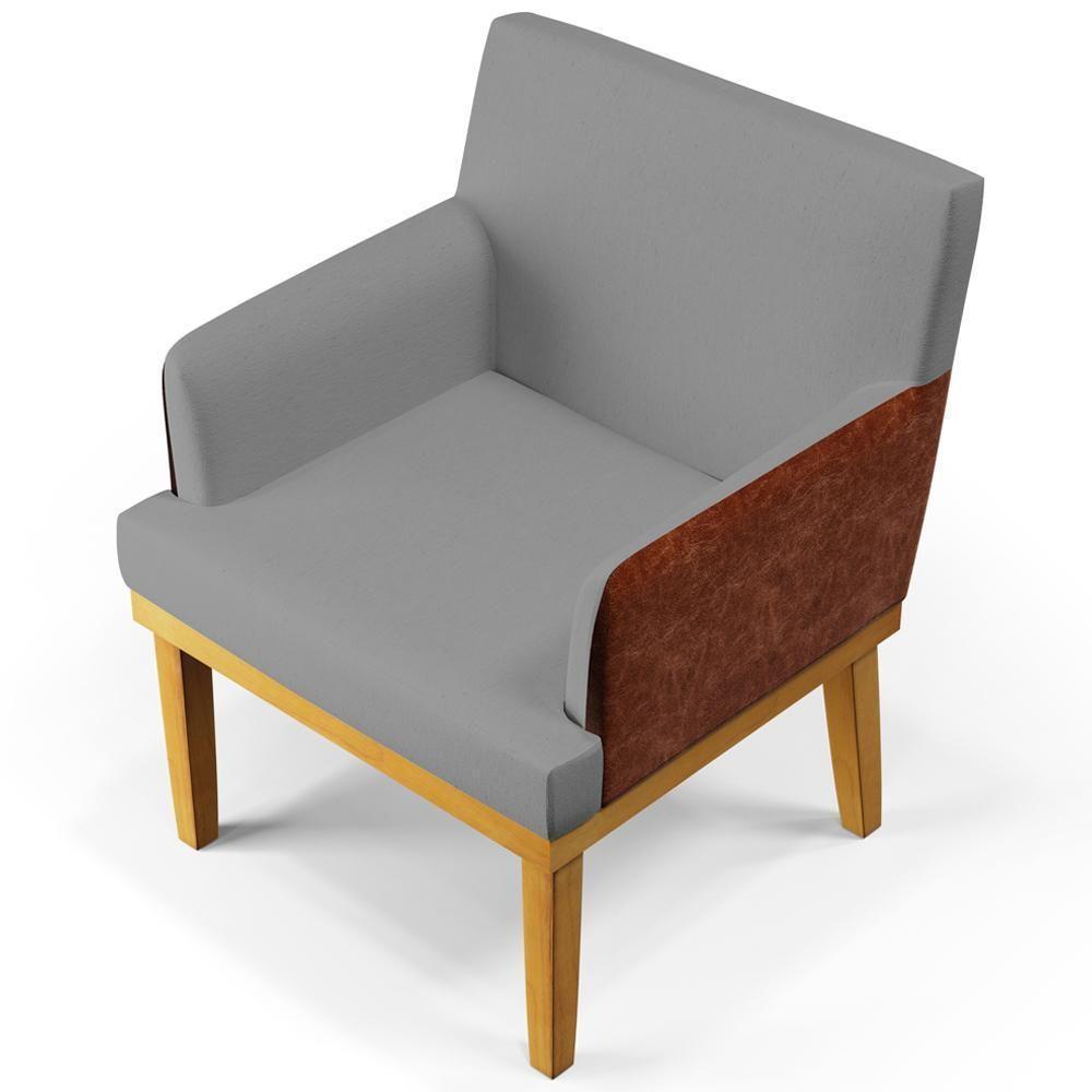 Kit 02 Poltronas Sala Estar Linho Cinza Escuro Camel - 4