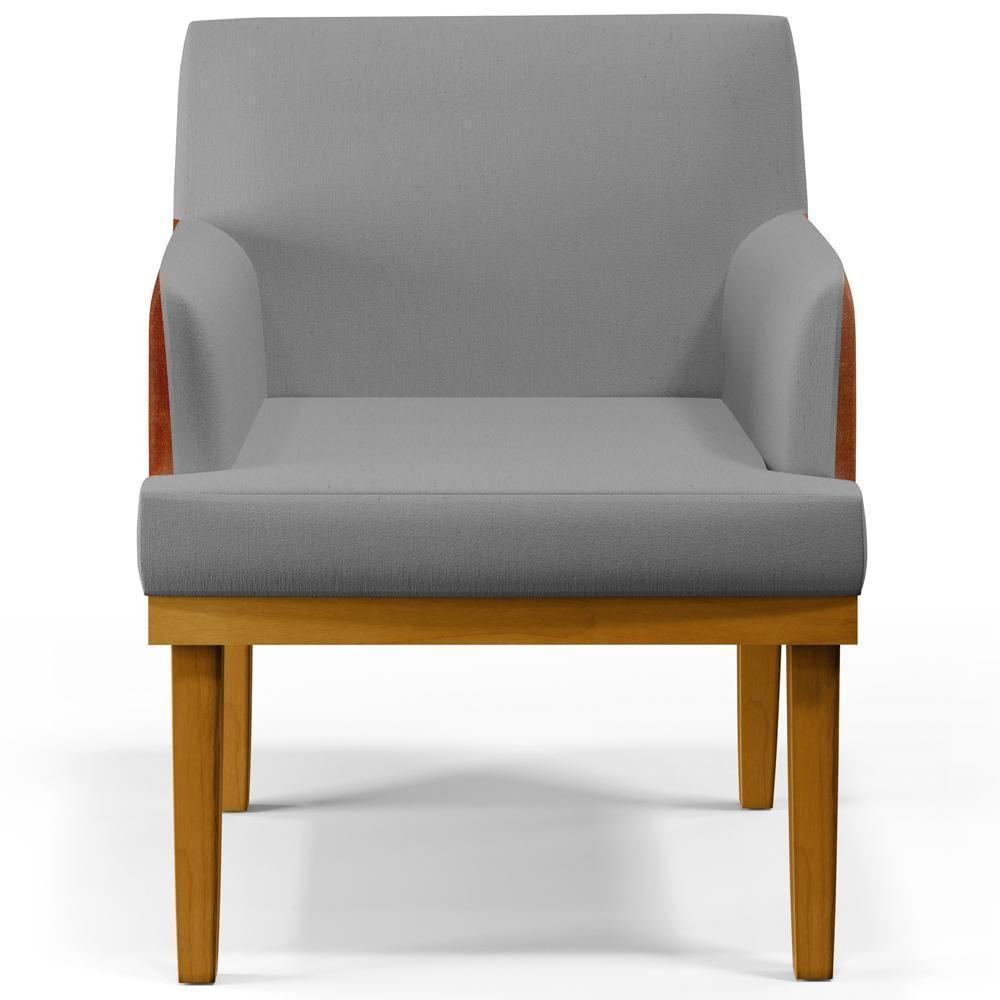 Kit 02 Poltronas Sala Estar Linho Cinza Escuro Camel - 7