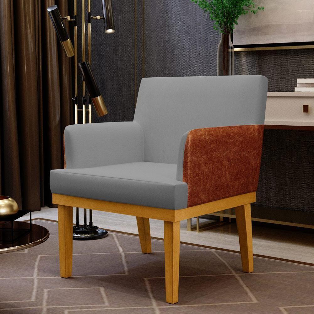 Kit 02 Poltronas Sala Estar Linho Cinza Escuro Camel - 14