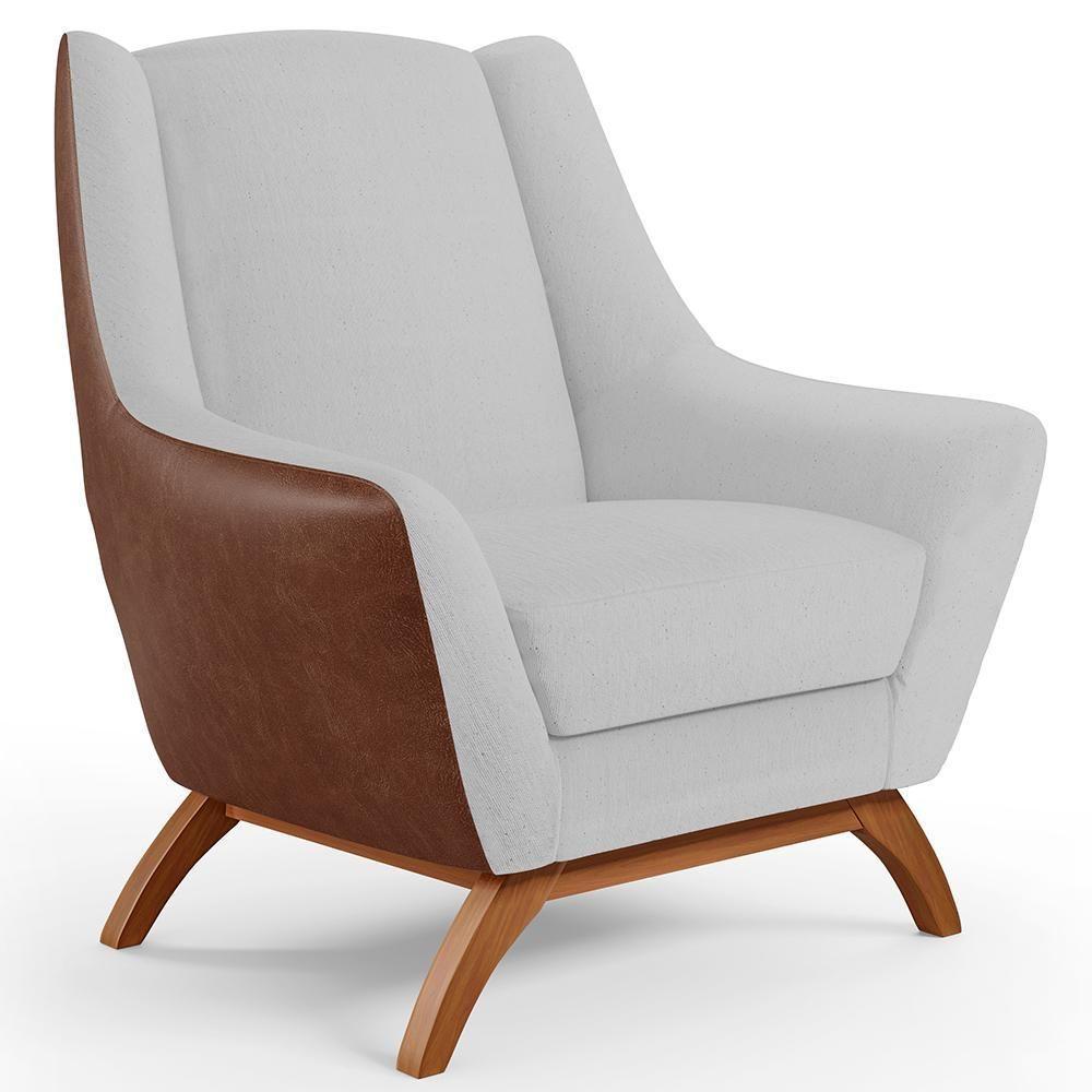 Poltrona Base Em Madeira Marrom B-38 Linho Cinza D-315 - 1