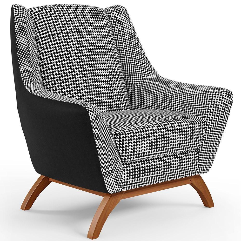 Poltrona Base Em Madeira Corano Preto C-05 Pied Poule - 1