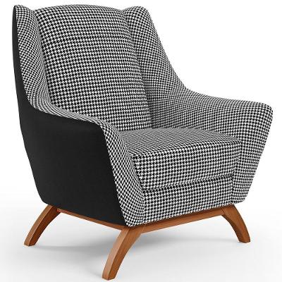 Poltrona Base Em Madeira Corano Preto C-05 Pied Poule