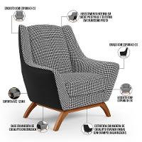 Poltrona Base Em Madeira Corano Preto C-05 Pied Poule - 9