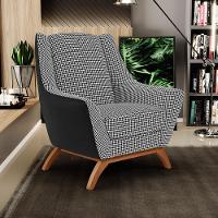 Poltrona Base Em Madeira Corano Preto C-05 Pied Poule - 13