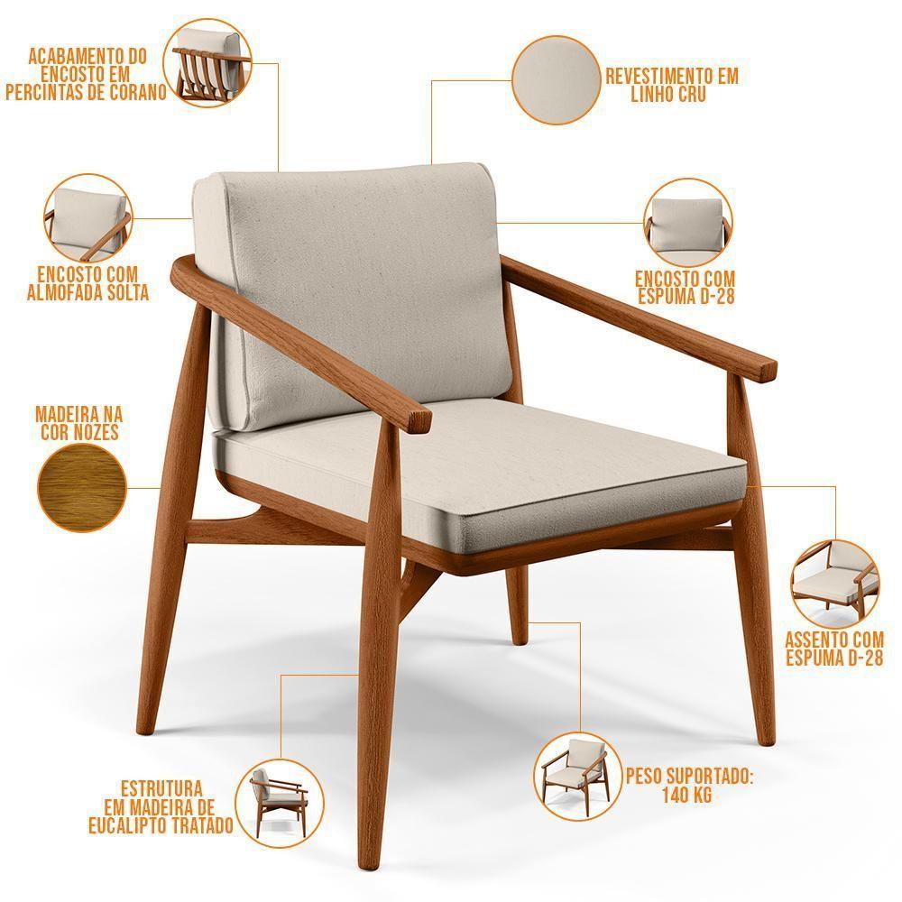 Poltrona Com Cintas De Corano Linho Cru - 4