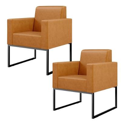 Kit 02 Poltronas Decorativas Helô L02 Courino Marrom Lyam Decor