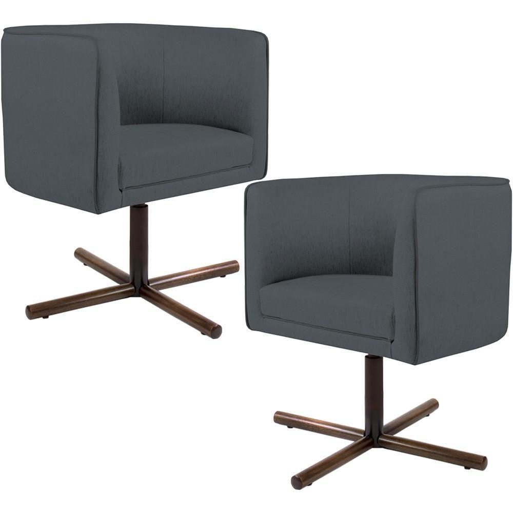 Kit 02 Poltronas Giratória Base X Betina D02 Cinza C-03 - 1