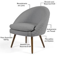 Poltrona Fixa Pés Palito Rafa Tressê Linho Cinza C-416 - 6