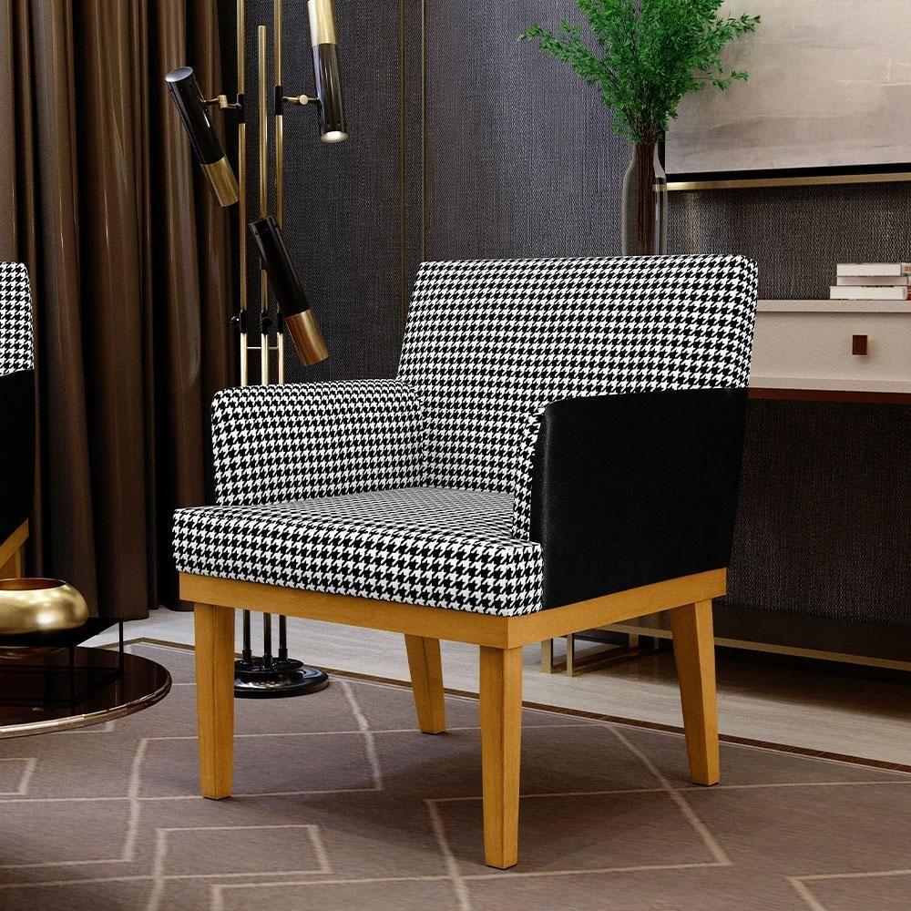 Poltrona Base Mel Suede Pied Poule Couríssimo Preto - 8