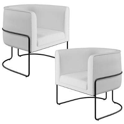 Kit 2 Poltronas Decorativas Fixas Betina D02 Corano Branco Preto Lyam Decor