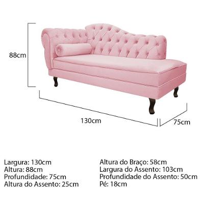 Kit Diva Recamier Diana 130Cm Lado Direito E 02 Poltronas Classic Suede Rosa Bebê