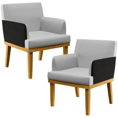 Kit 2 Poltronas Decorativas Beatriz W01 Linho Couríssimo Cinza Preto Mel Lyam Decor