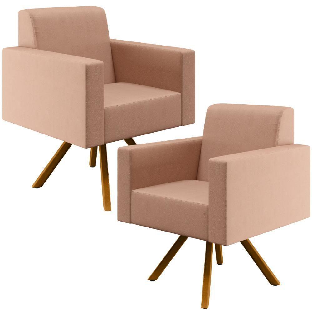 Kit 02 Poltronas Base Giratória De Madeira Helô L02 Rosê - 1