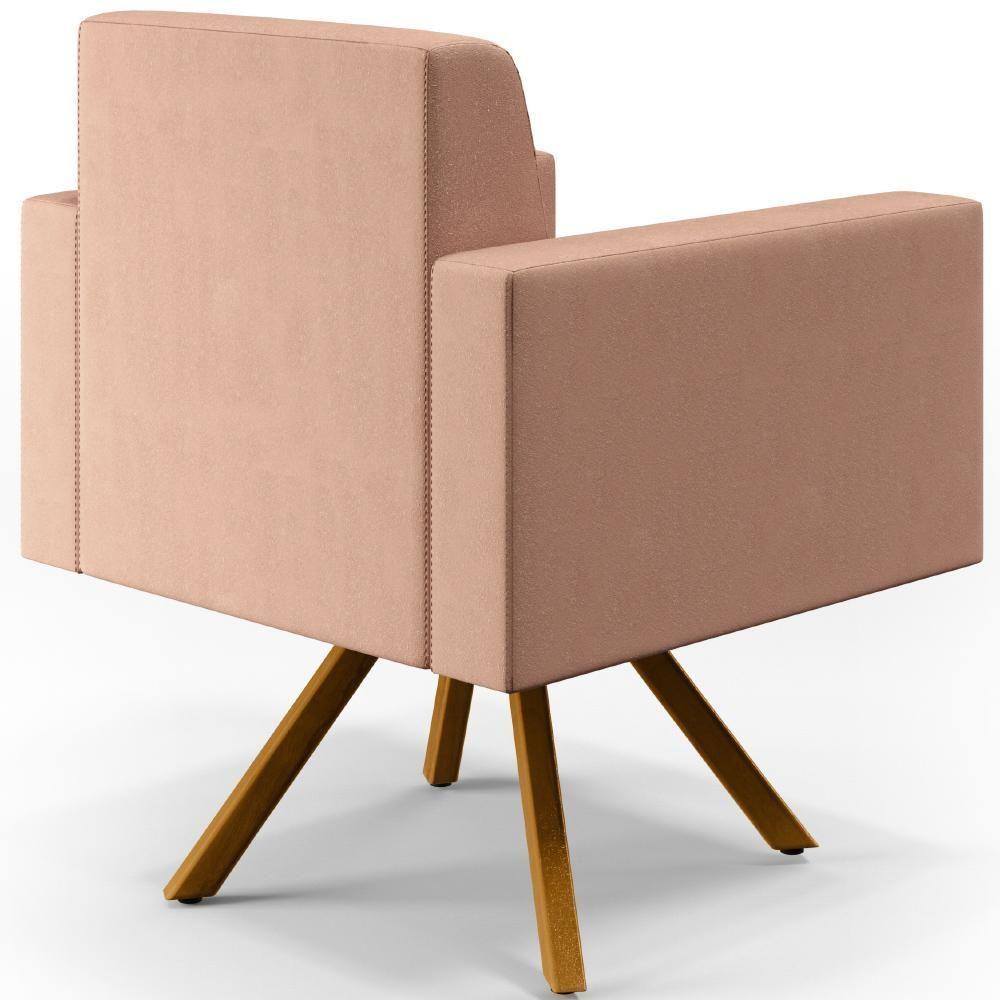 Kit 02 Poltronas Base Giratória De Madeira Helô L02 Rosê - 5