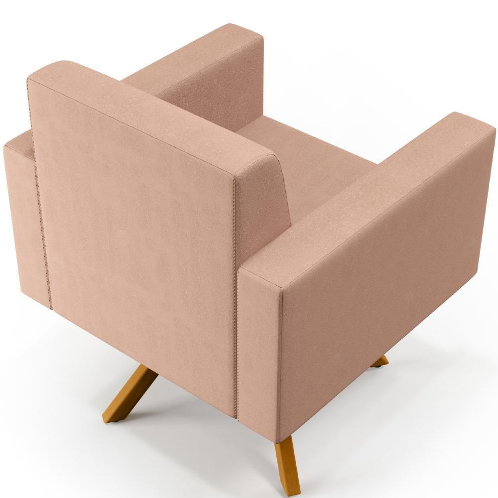 Kit 02 Poltronas Base Giratória De Madeira Helô L02 Rosê - 7