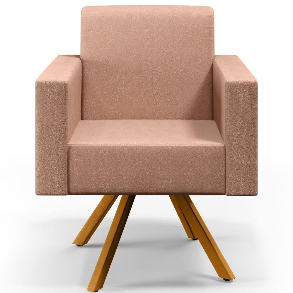 Kit 02 Poltronas Base Giratória De Madeira Helô L02 Rosê - 9