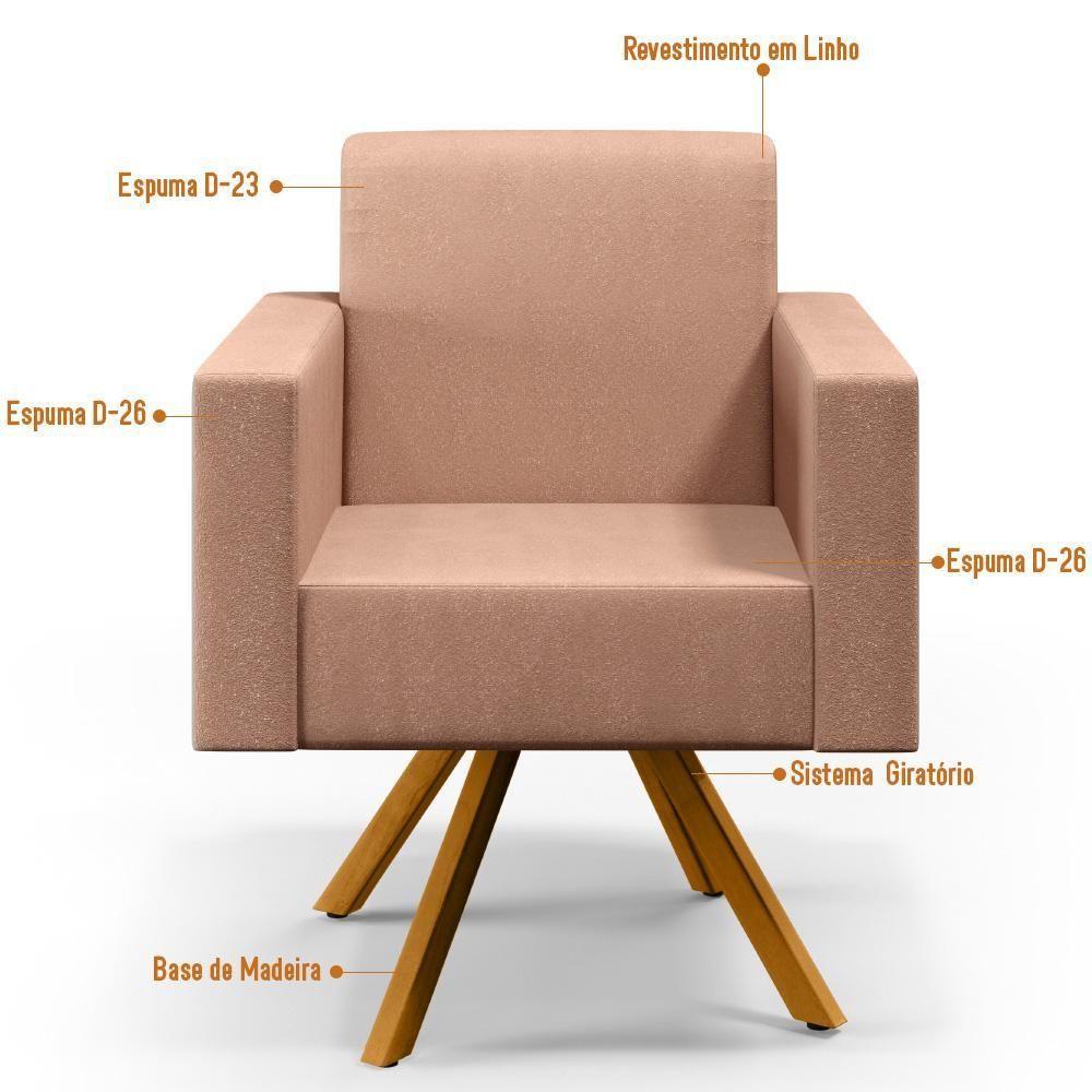 Kit 02 Poltronas Base Giratória De Madeira Helô L02 Rosê - 11