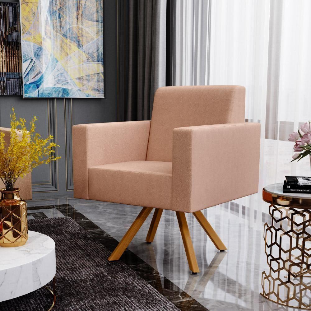 Kit 02 Poltronas Base Giratória De Madeira Helô L02 Rosê - 13