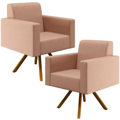 Kit 2 Poltronas Decorativas Helô L02 Base Giratória Linho Rosa Lyam Decor