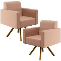 Kit 02 Poltronas Base Giratória De Madeira Helô L02 Rosê - 1