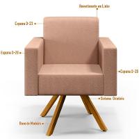 Kit 02 Poltronas Base Giratória De Madeira Helô L02 Rosê - 26