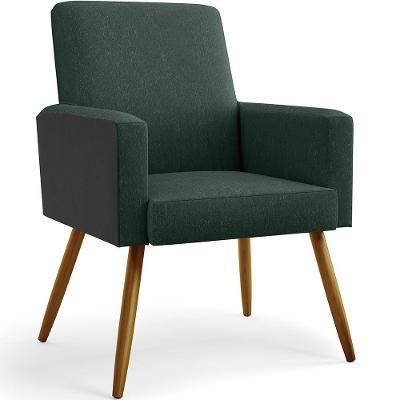 Poltrona Decorativa Maria W01 Linho Verde Preto Lyam Decor