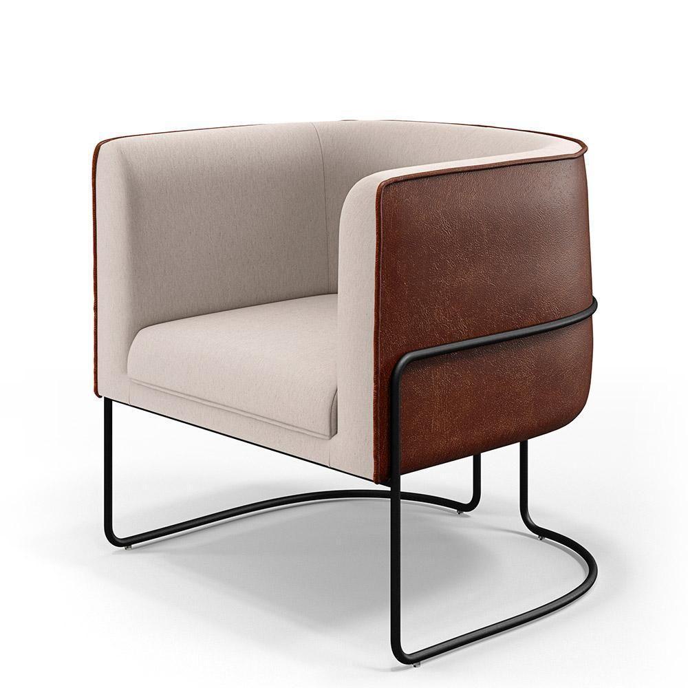 Poltrona Base Aço Preto Linho Bege C-107 Corano Marrom B-38 - 1