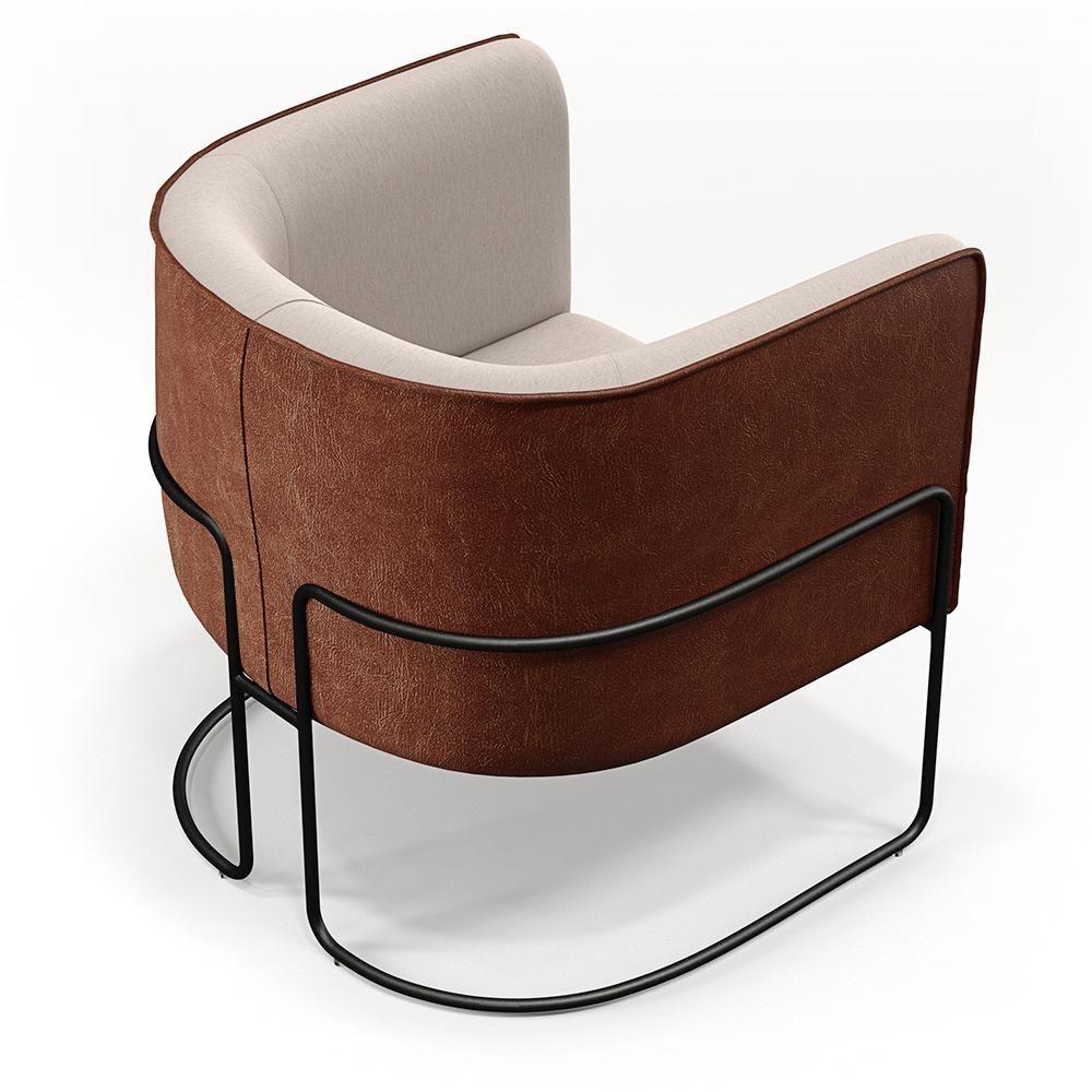 Poltrona Base Aço Preto Linho Bege C-107 Corano Marrom B-38 - 2