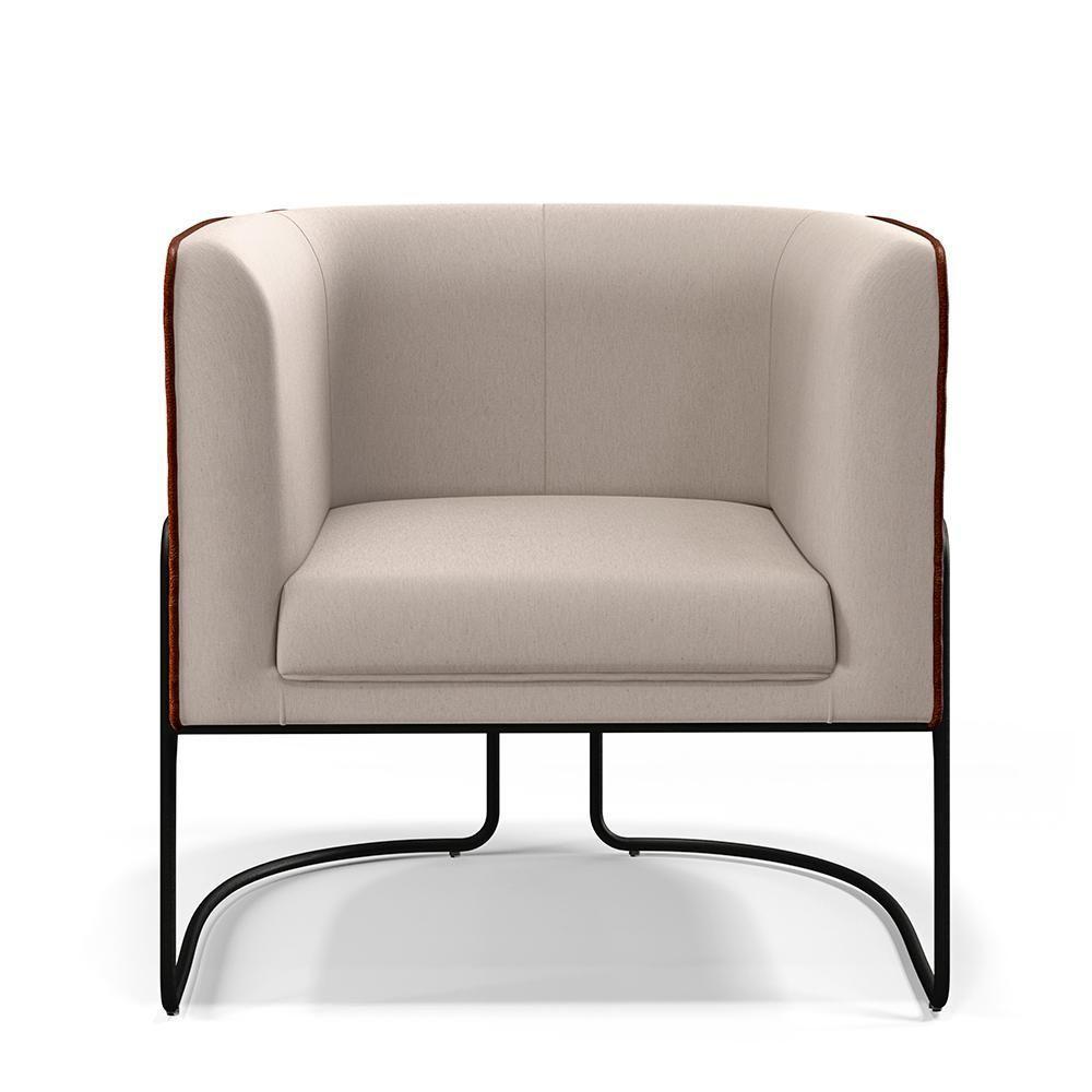 Poltrona Base Aço Preto Linho Bege C-107 Corano Marrom B-38 - 7