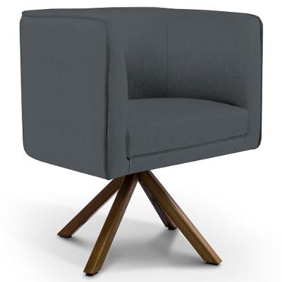 Poltrona Decorativa Betina D02 Giratória Couro Sintético Cinza Lyam Decor
