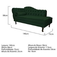 Kit Diva Recamier Diana 130Cm Lado Direito E 02 Poltronas Classic Suede Verde - 6