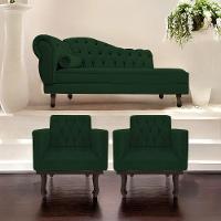 Kit Diva Recamier Diana 130Cm Lado Direito E 02 Poltronas Classic Suede Verde - 7