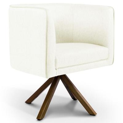 Poltrona Giratória Betina D02 Base De Madeira Linho Bege Lyam Decor