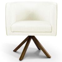 Poltrona Base Giratória De Madeira Linho Bege C-107 - 4