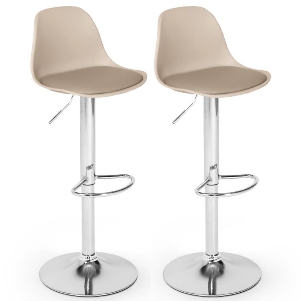 Kit 2 Banqueta Alta Leda Estofada Com Base Giratória E Regulagem De Altura - Nude - 1