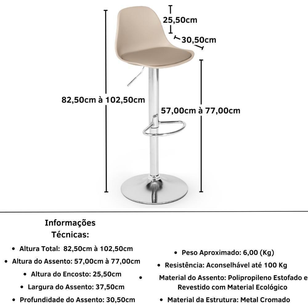 Kit 2 Banqueta Alta Leda Estofada Com Base Giratória E Regulagem De Altura - Nude - 5