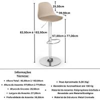 Kit 2 Banqueta Alta Leda Estofada Com Base Giratória E Regulagem De Altura - Nude - 5