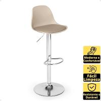 Kit 2 Banqueta Alta Leda Estofada Com Base Giratória E Regulagem De Altura - Nude - 7
