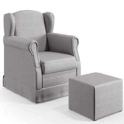 Poltrona Com Puff Elisa P02 Para Amamentação Com Balanço Cinza Lyam Decor
