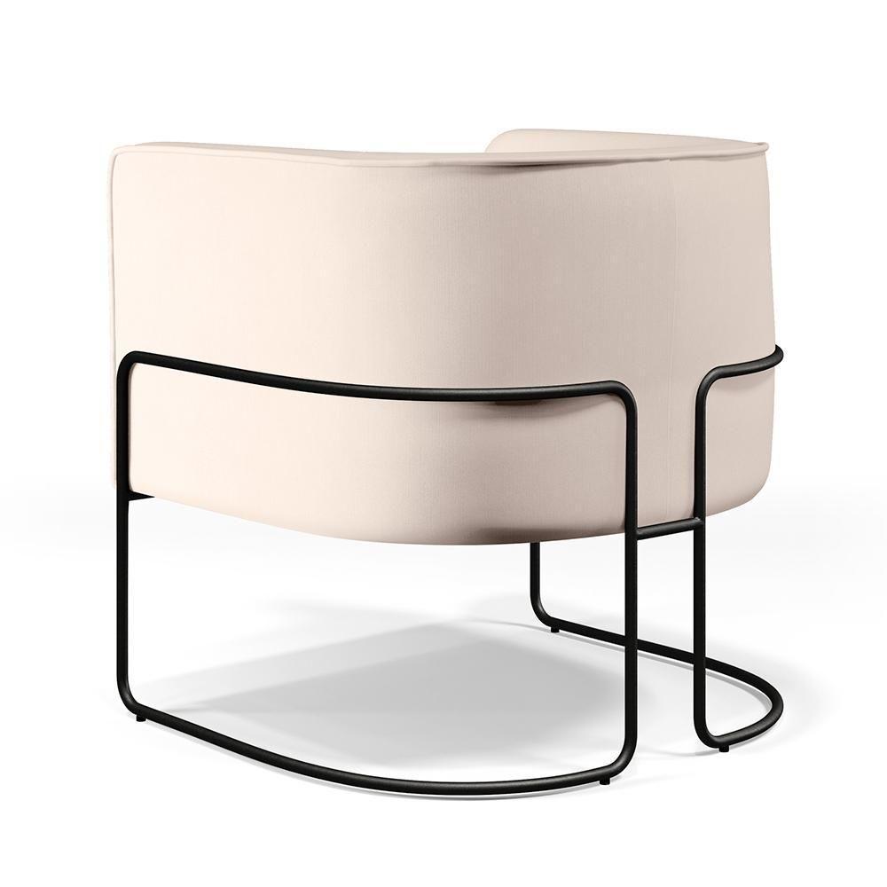 Kit 02 Poltronas Fixa Base De Aço Preto Veludo Bege C-309 - 2