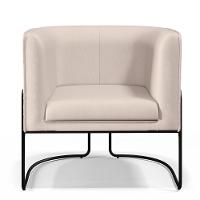 Kit 02 Poltronas Fixa Base De Aço Preto Veludo Bege C-309 - 6