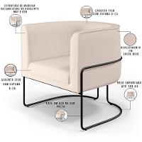 Kit 02 Poltronas Fixa Base De Aço Preto Veludo Bege C-309 - 8
