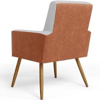 Kit 03 Poltronas Pés Palito Linho Cinza Couríssimo Camel - 2