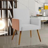 Kit 03 Poltronas Pés Palito Linho Cinza Couríssimo Camel - 8